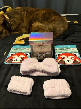 The Creme Shop Bath, Skincare, & Lip Bundle w/ Lavender Terrycloth headband NWT